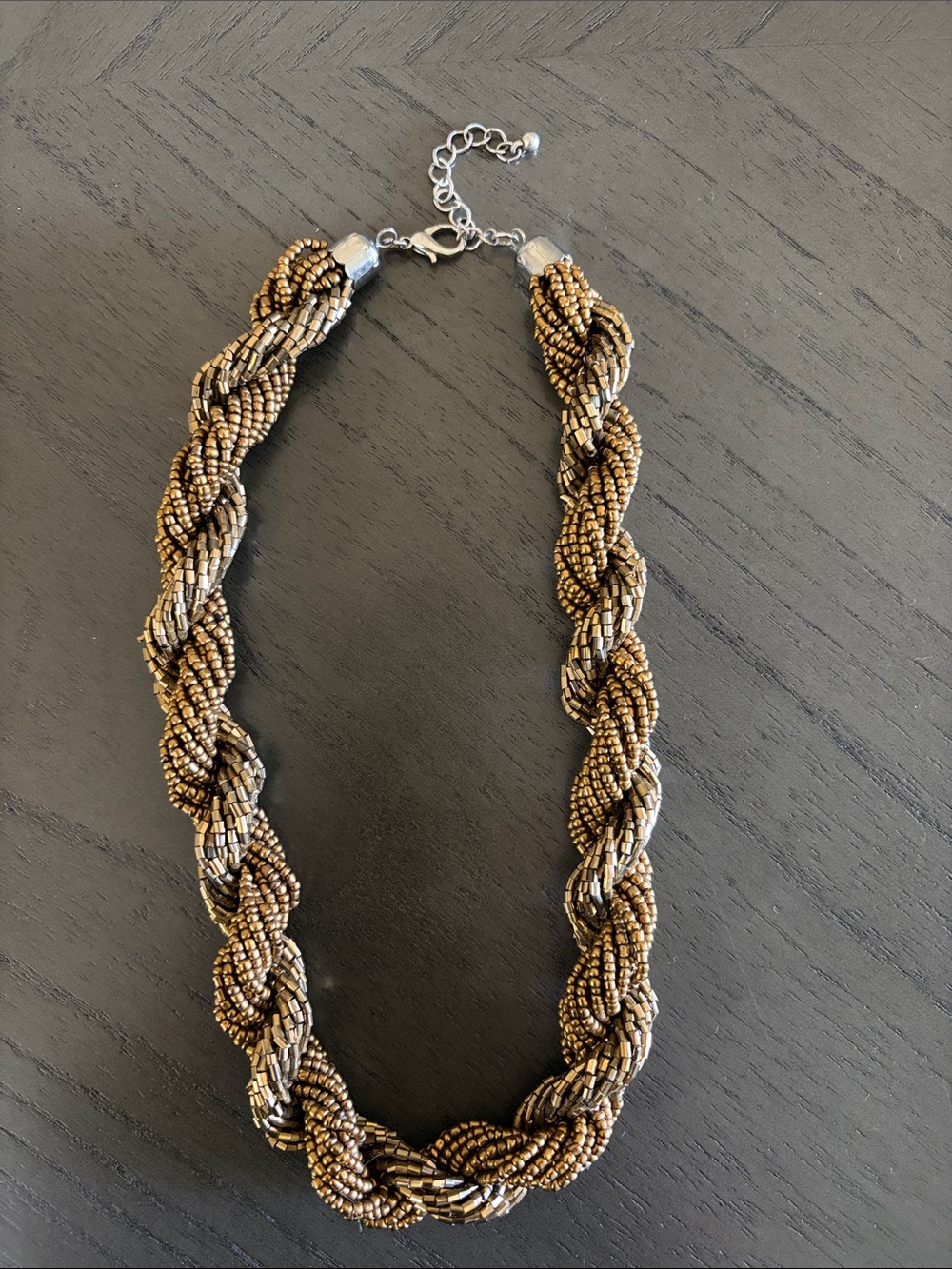 Braided Metallic Bead Necklace in Bronze